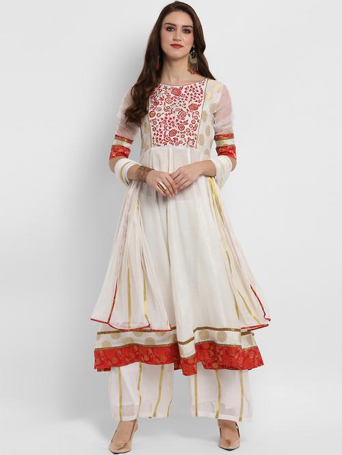 embroidered kalidaar kurta with palazzo set - 15932396 - Very Small Image - 1