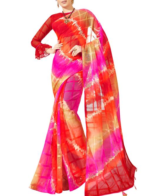 contrast shades shibori kota doria saree with blouse - 15933385 - Very Small Image - 1