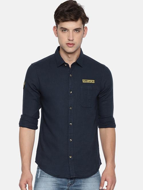 navy blue solid casual shirt - 15934345 - Very Small Image - 1