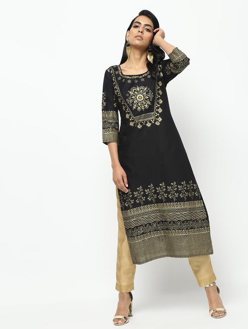 block printed straight kurta - 15935748 - Very Small Image - 1