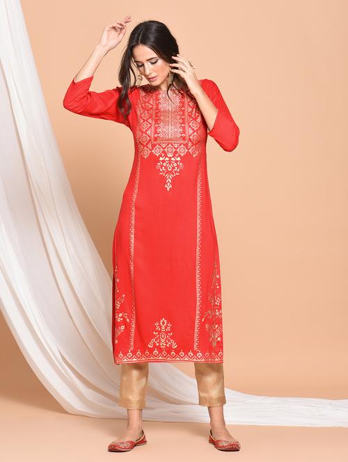 foil print straight kurta - 15935875 - Very Small Image - 1