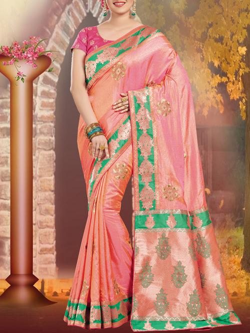 floral embroidered kanjivaram saree with blouse - 15936220 - Very Small Image - 1