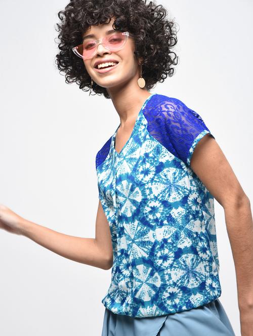 lace sleeved tied and dyed blouson top - 15936513 - Very Small Image - 1