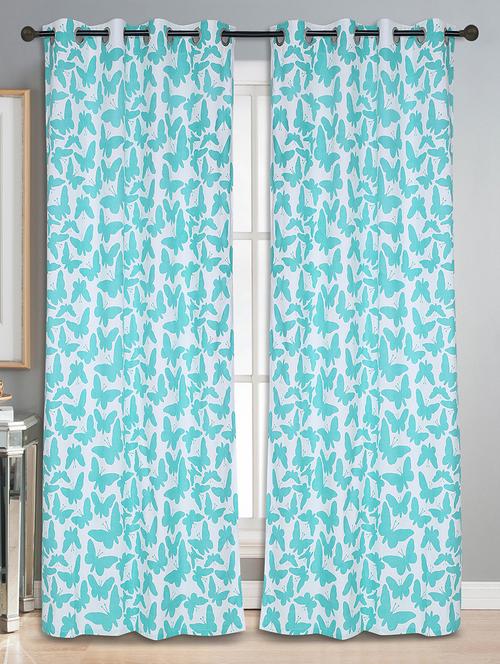 cotton yellow butterfly printed eyelet curtain set - 15936777 - Very Small Image - 1