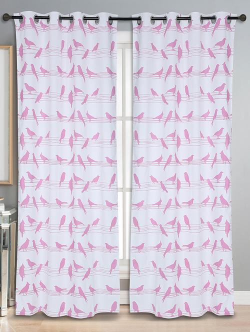 cotton blue bird printed eyelet curtain set - 15936781 - Very Small Image - 1