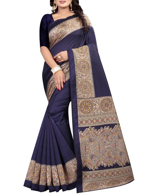 madhubani border navy mysore silk saree with blouse - 15937174 - Very Small Image - 1