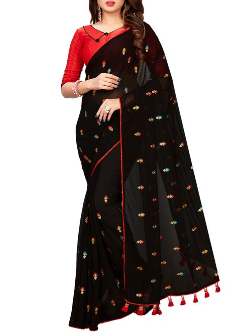 lace border floral embroidered saree with blouse - 15938643 - Very Small Image - 1