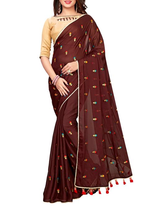 lace border floral embroidered saree with blouse - 15938645 - Very Small Image - 1