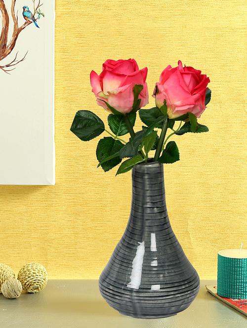 grey marble finish shiny ceramic vase - 15938918 - Very Small Image - 1