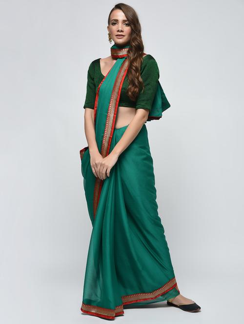 zari lace border turquoise saree with blouse - 15940687 - Very Small Image - 1