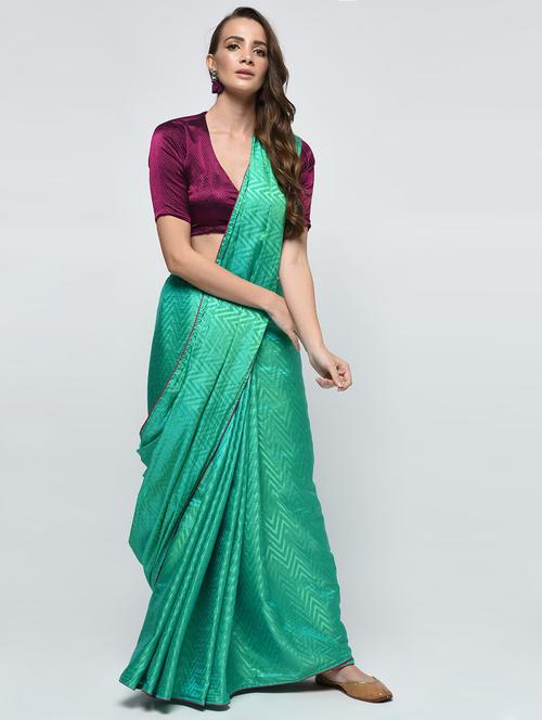 chevron motif turquoise woven saree with blouse - 15940833 - Very Small Image - 1