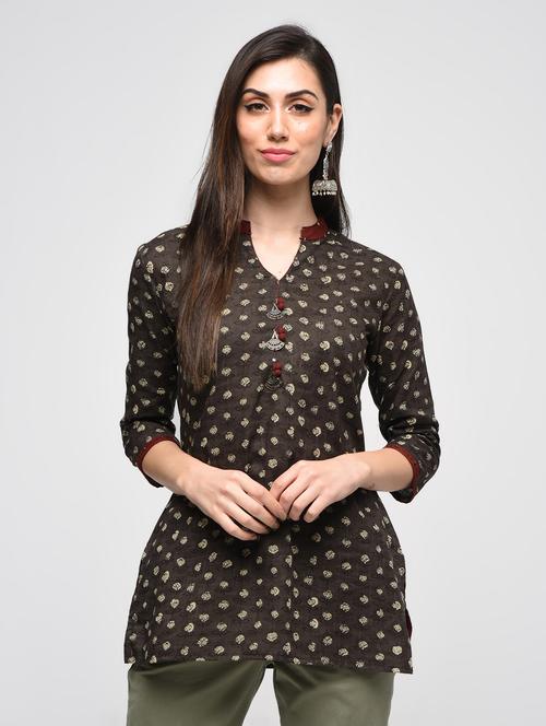 cotton slub printed straight kurti - 15941096 - Very Small Image - 1