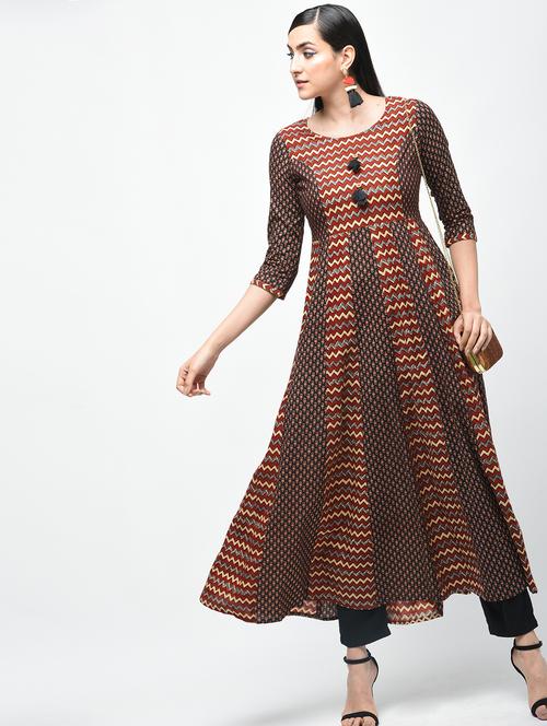 chevron printed anarkali kurta with tassels - 15941749 - Very Small Image - 1