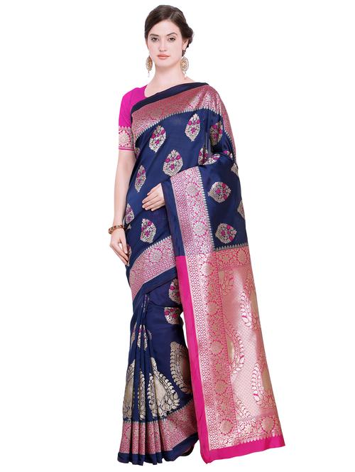 floral zari motif navy kanjivaram saree - 15942386 - Very Small Image - 1