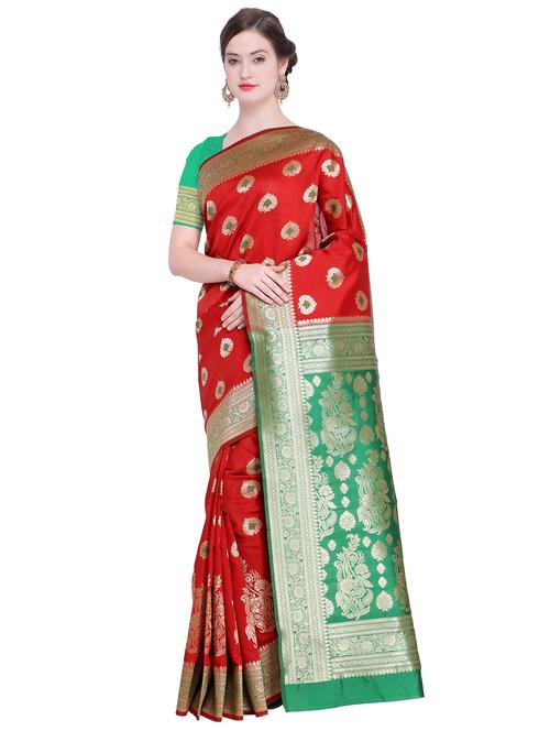 floral zari motif red kanjivaram saree - 15942394 - Very Small Image - 1