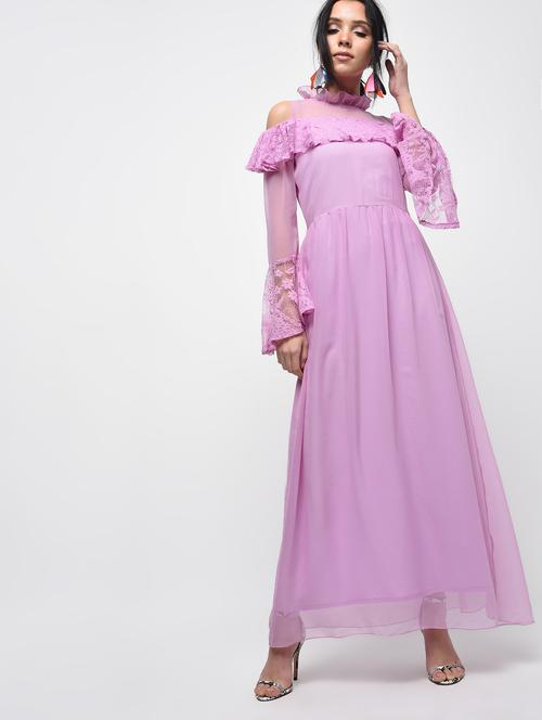 ruffle trim lace paneled maxi dress - 15943854 - Very Small Image - 1