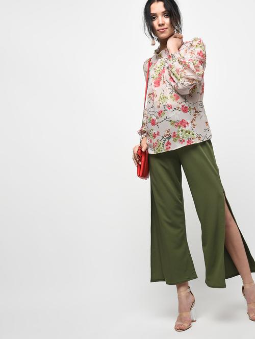 smocked sleeved pleat detail floral top - 15943889 - Very Small Image - 1