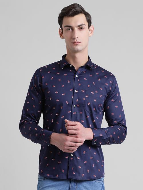 navy blue printed casual shirt - 15944439 - Very Small Image - 1