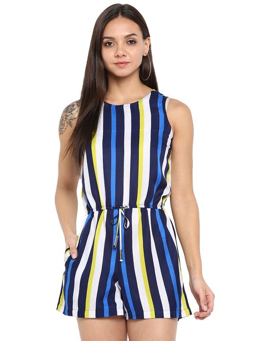 drawstring waist striped romper - 15945354 - Very Small Image - 1