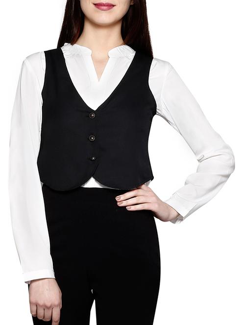 v-neck solid waist coat - 15946587 - Very Small Image - 1