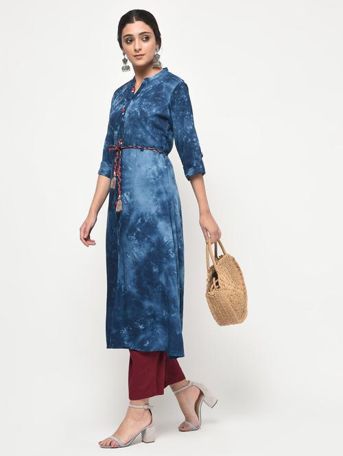 a-line printed kurta with drawstring - 15947185 - Very Small Image - 1