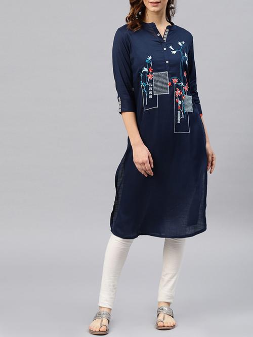 embroidered straight kurta - 15950057 - Very Small Image - 1