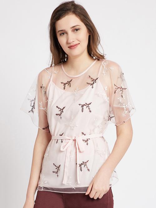 tie up waist embroidered top - 15950621 - Very Small Image - 1