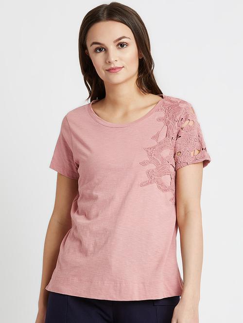 lace detail round neck tee - 15950638 - Very Small Image - 1
