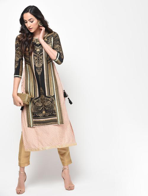 foil print layered kurta with tassels - 15950696 - Very Small Image - 1
