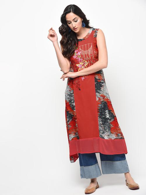 embroidered a-line kurta - 15950726 - Very Small Image - 1