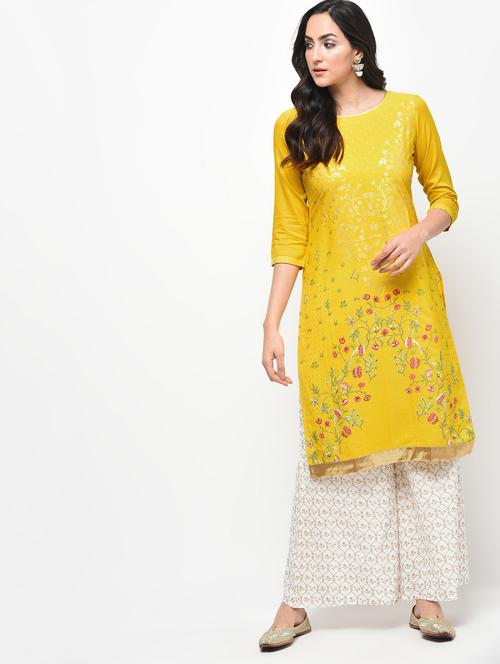 foil print straight kurta with palazzo set - 15950737 - Very Small Image - 1