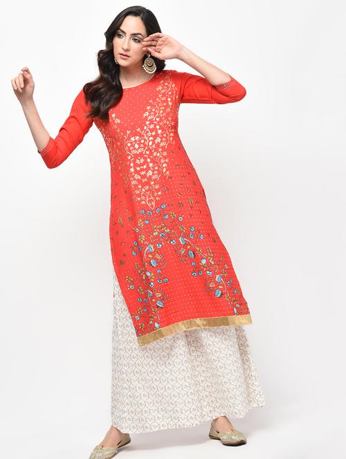 foil print straight kurta with palazzo set - 15950738 - Very Small Image - 1