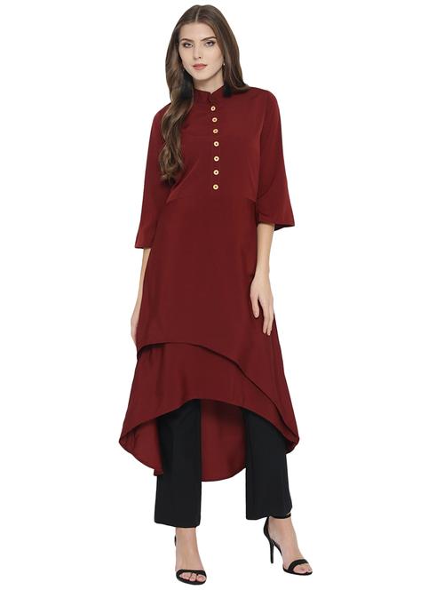 maroon layered kurta - 15951114 - Very Small Image - 1