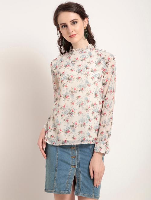 frill trim floral top - 15951591 - Very Small Image - 1