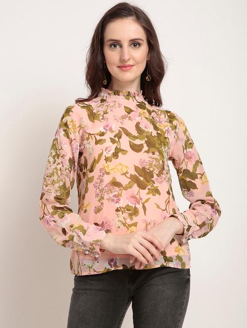 frill trim floral top - 15951592 - Very Small Image - 1