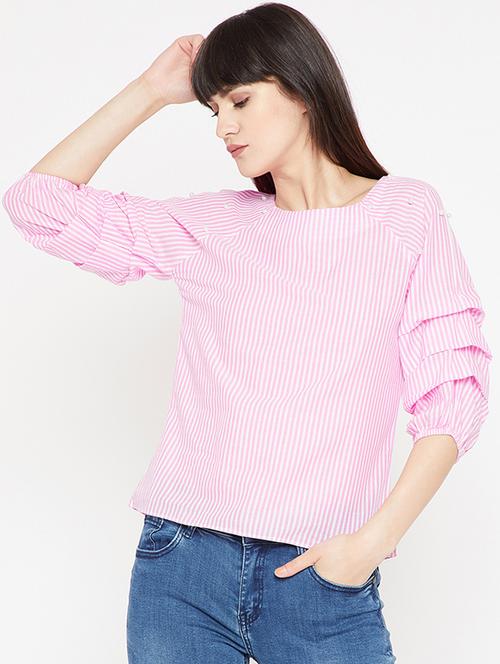 layered sleeve striped top - 15951815 - Very Small Image - 1