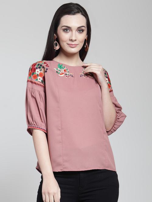 embroidered round neck top - 15953254 - Very Small Image - 1