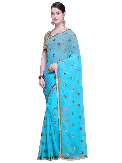 embellished solid saree with blouse - 15953969 - Very Small Image - 1