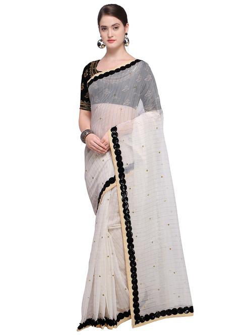 offwhite silk embroidered saree with blouse - 15953971 - Very Small Image - 1