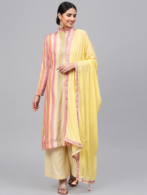 stripes embroidered unstitched suit - 15954118 - Very Small Image - 1