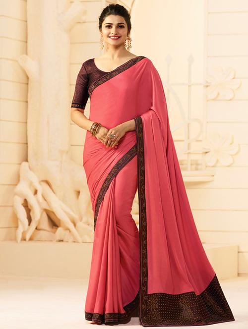 embellished border solid saree with blouse - 15954268 - Very Small Image - 1