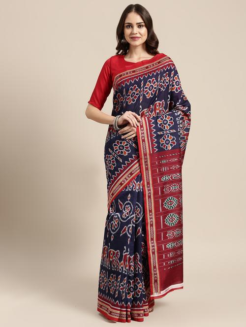 ikat printed saree with blouse - 15954573 - Very Small Image - 1