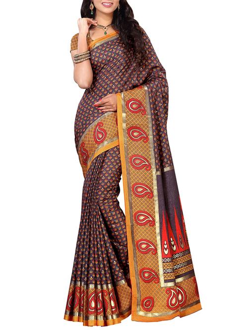 paisley border foil printed saree with blouse - 15954599 - Very Small Image - 1