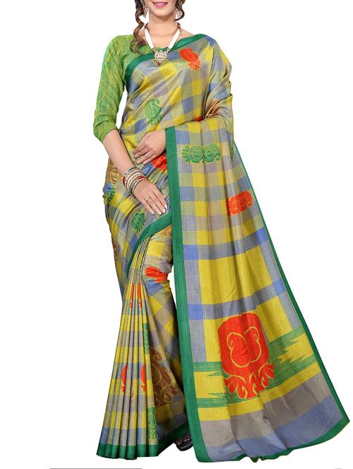 paisley checkered printed saree with blouse - 15954744 - Very Small Image - 1