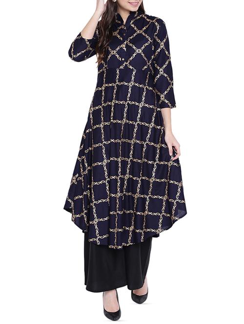 foil print flared kurta - 15955310 - Very Small Image - 1