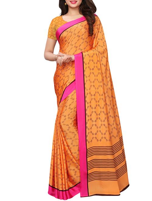 geometric print plain saree with blouse - 15956527 - Very Small Image - 1