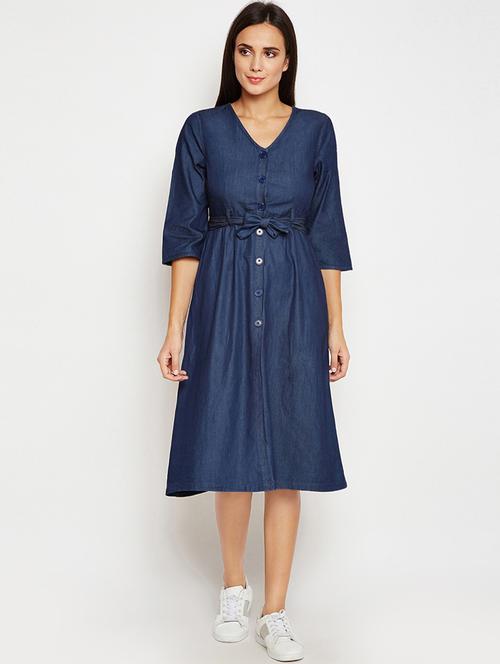 tie up waist button up a-line dress - 15956814 - Very Small Image - 1