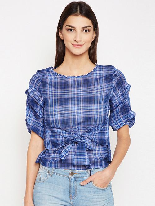tie front checkered top - 15956999 - Very Small Image - 1