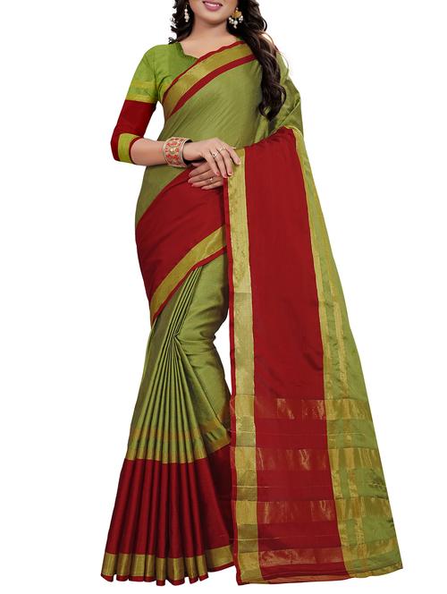 contrast zari border green tussar saree - 15957030 - Very Small Image - 1