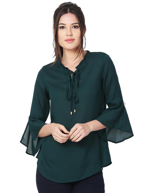 frill trim tie up neck top - 15957931 - Very Small Image - 1